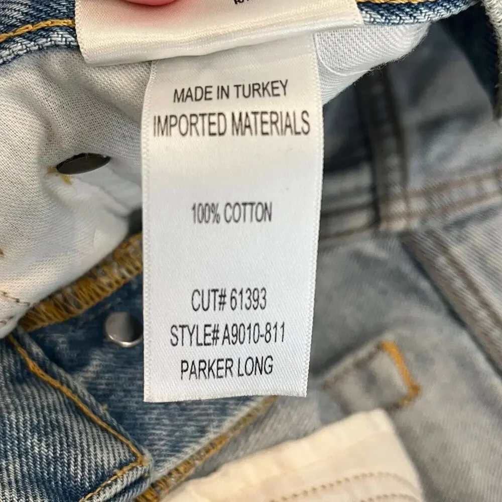 Agolde Parker Long Light Blue Distressed Denim Shorts in Swapmeet 27